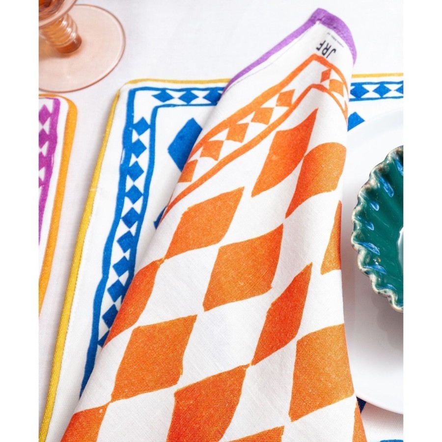 Homeware Jessica Russell Flint | Linen Table Napkin / "Orange Diamond"