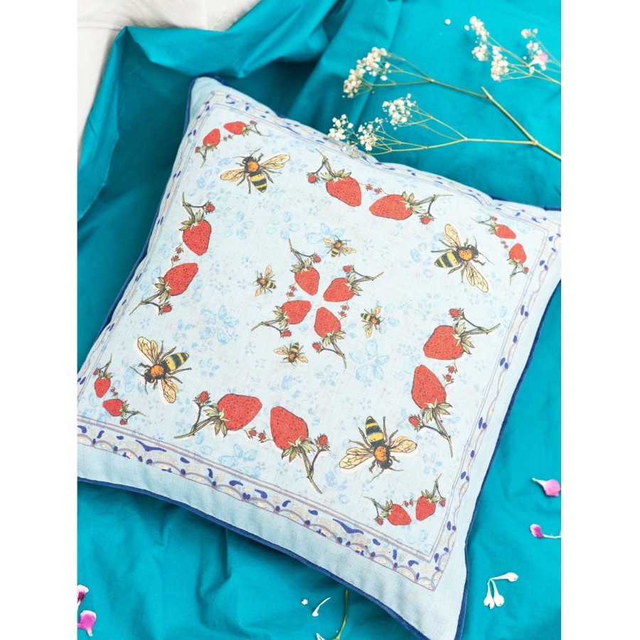 Homeware Jessica Russell Flint | Hopsack Cushion Cover / ''Strawberry Garden"