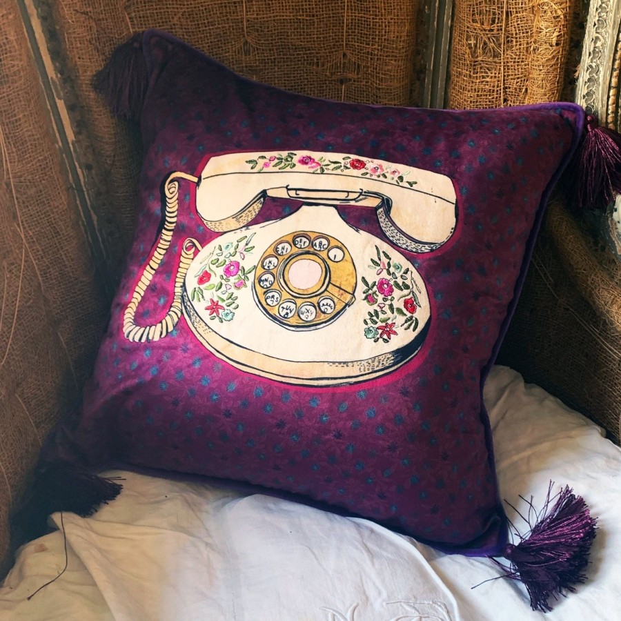 Homeware Jessica Russell Flint | Embroidered Velvet Cushion Cover / "Bouji Boudoir"