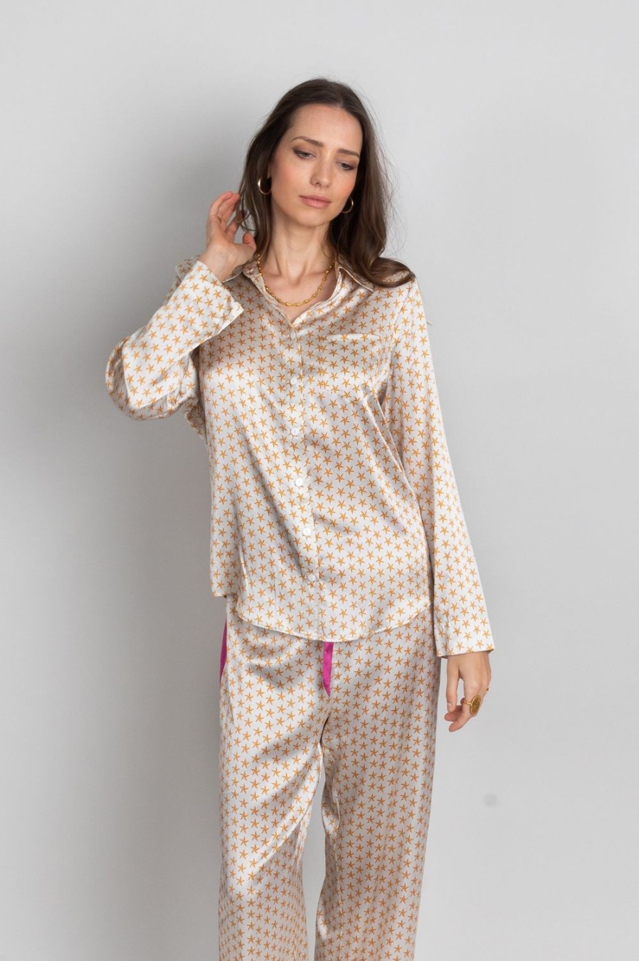 Clothing Jessica Russell Flint | Long Sleeve Pj Top / "Cream Stars"