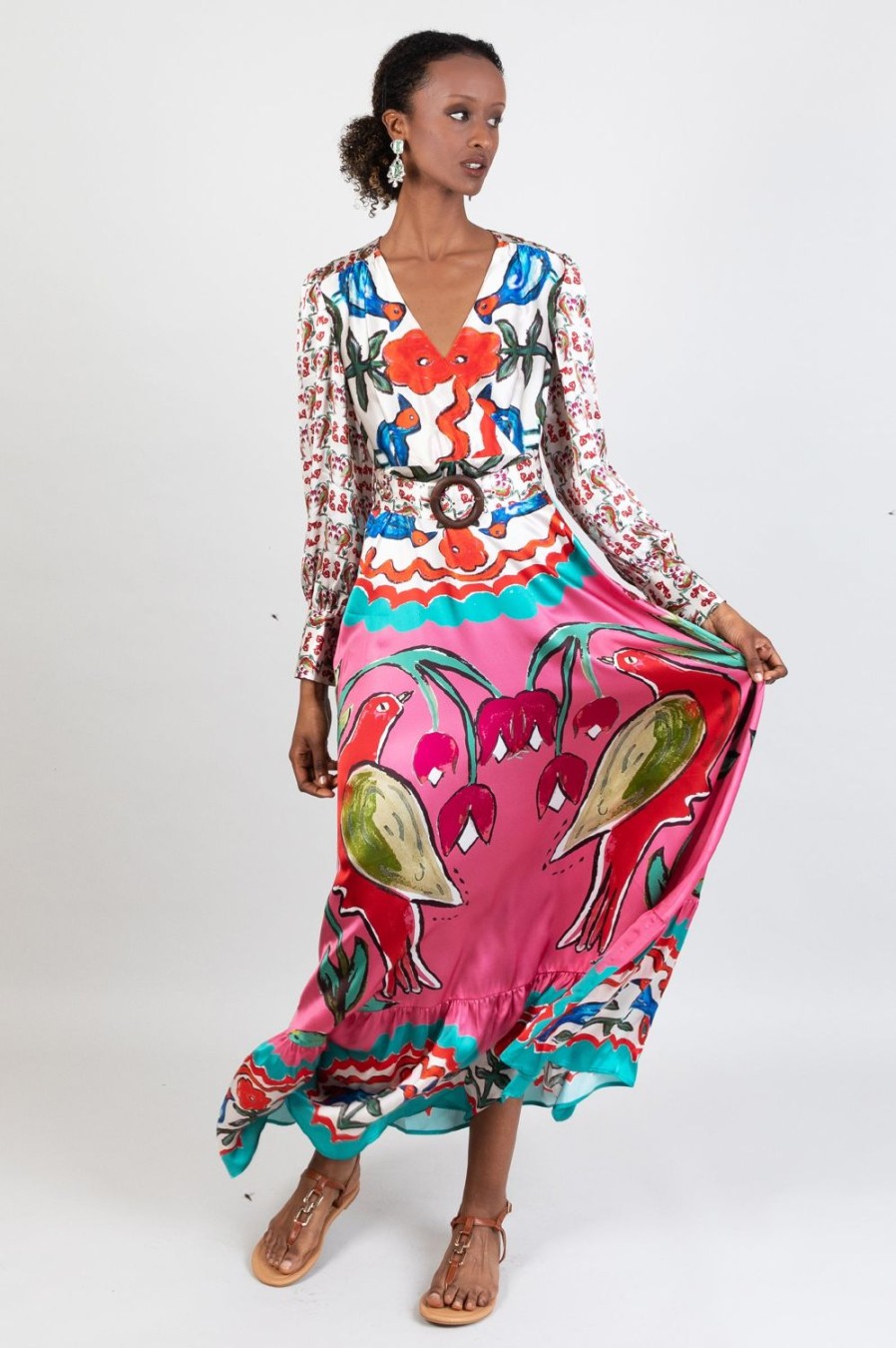 Clothing Jessica Russell Flint | Belted Maxi Dress / "Soul Birds"