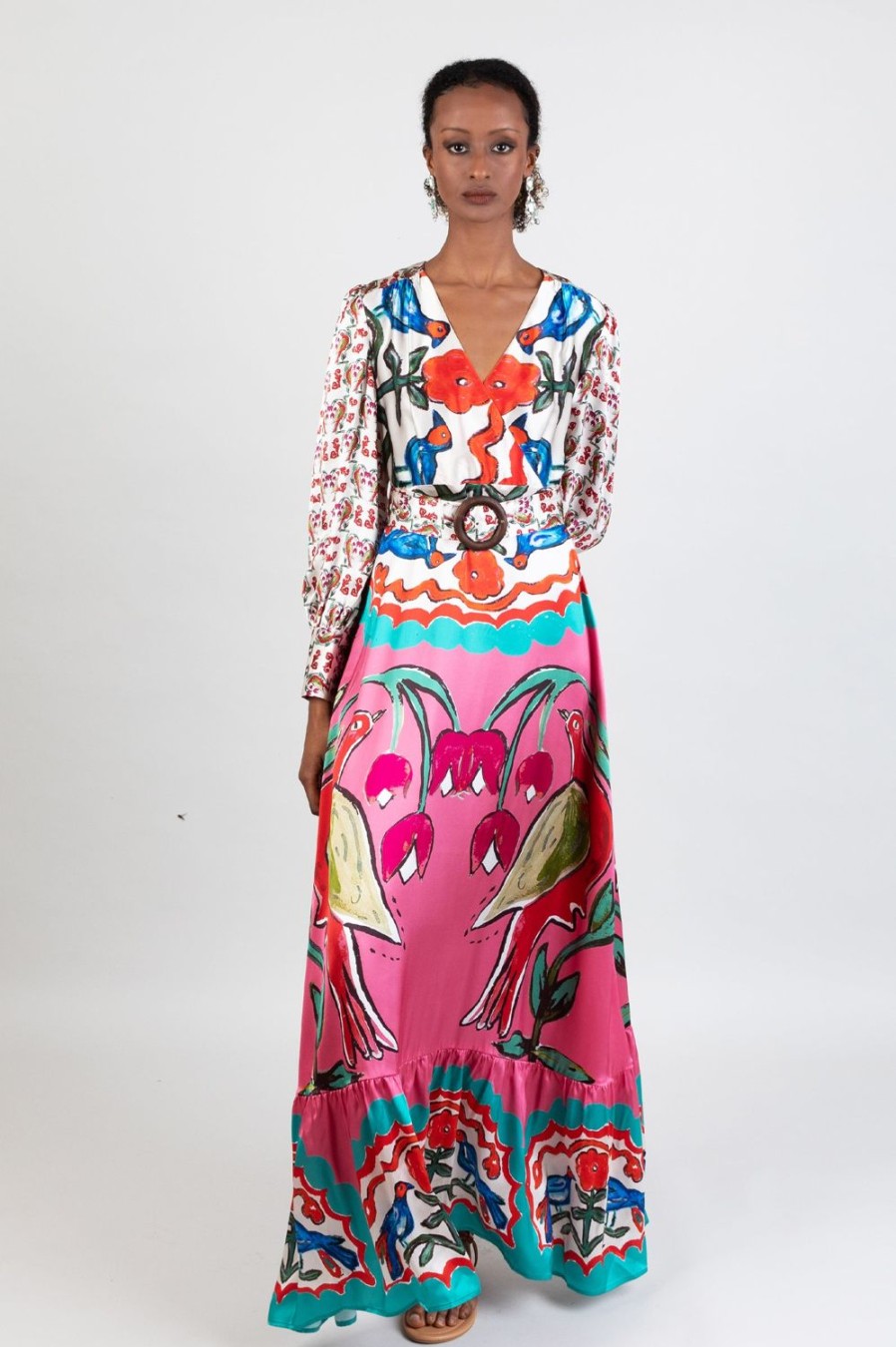 Clothing Jessica Russell Flint | Belted Maxi Dress / "Soul Birds"