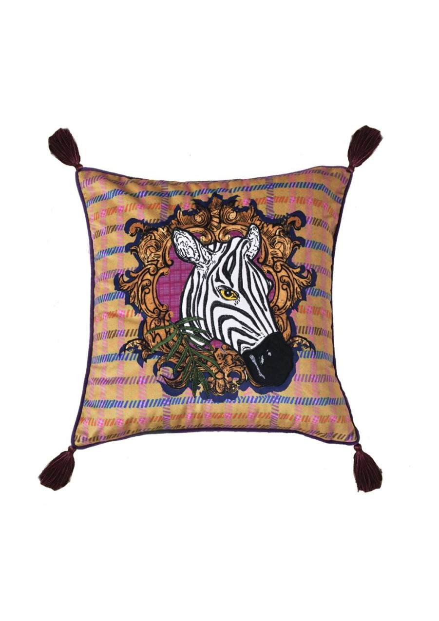 Homeware Jessica Russell Flint | Embroidered Velvet Cushion Cover / "The Zebra Head"